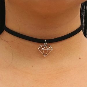 Diamond Geometric Black Velvet Choker Necklace
